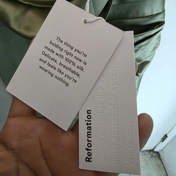 NWT Reformation Barrow Silk Dress in Artichoke Green Maxi Strapless - Picture 8 of 11